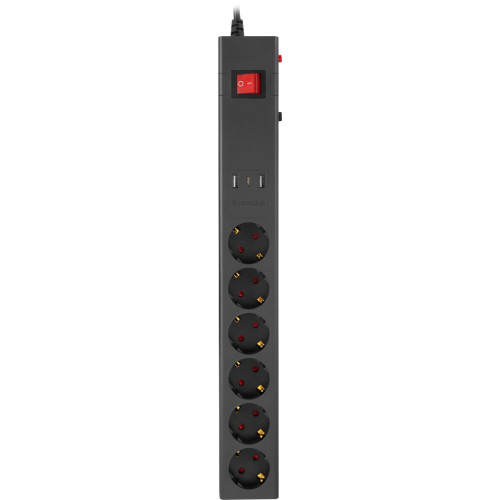 Сетевой фильтр Buro 600SE-1.8-USB-B 1.8м (6 розеток) черный (коробка)