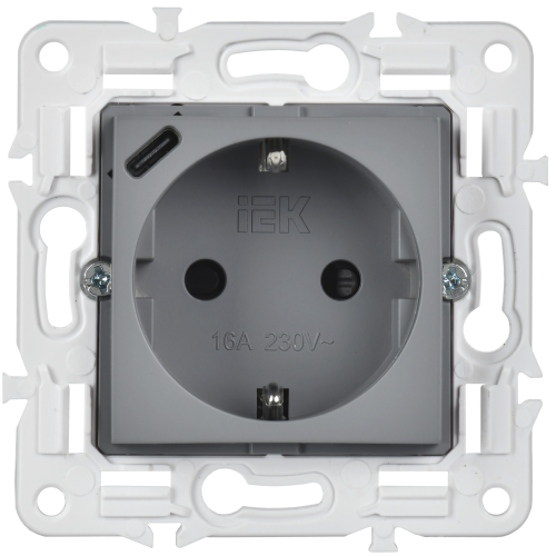 SKANDY Розетка с заземлением с защитными шторками 16А с USB C 18Вт SK-R17Gr серый IEK SKANDY Розетка с заземлением с защитными шторками 16А с USB C 18Вт SK-R17Gr серый IEK