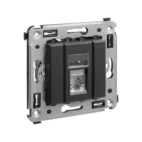 Компьютерная розетка RJ-45 в стену, кат.5e одинарная экранированная, Avanti, черный матовый Компьютерная розетка RJ-45 в стену, кат.5e одинарная экранированная, Avanti, черный матовый