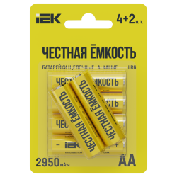 Батарейка щелочная Alkaline LR6/AA (4+2шт/блистер) ПРОМО IEK