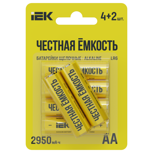 Батарейка щелочная Alkaline LR6/AA (4+2шт/блистер) ПРОМО IEK