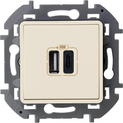 INSPIRIA Зарядное устройство USB А+С 3000мА 5Вслоновая кость