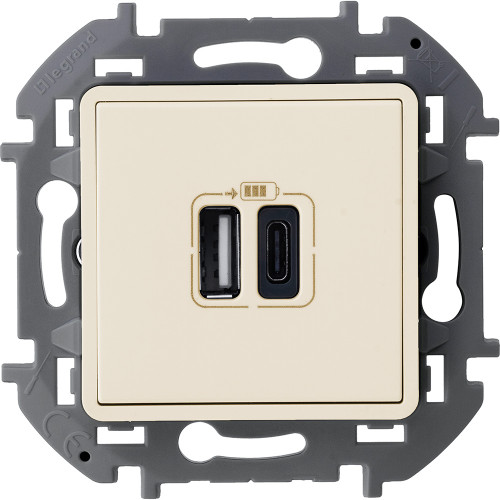 INSPIRIA Зарядное устройство USB А+С 3000мА 5Вслоновая кость