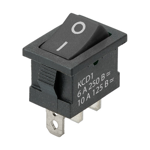 Выключатель клавишный KCD1-102 250В AC/DC, 1P, 6А, (3с), ON-ON, черный, Mini TDM Выключатель клавишный KCD1-102 250В AC/DC, 1P, 6А, (3с), ON-ON, черный, Mini TDM