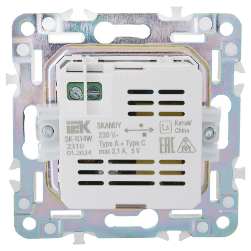 SKANDY Розетка USB A+C 3,1А SK-R14W арктический белый IEK SKANDY Розетка USB A+C 3,1А SK-R14W арктический белый IEK