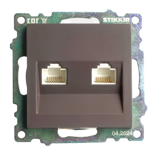 Розетка компьютерная 2-местная RJ-45 (механизм) STEKKER GLS00-7109-04, серия Катрин, шоколад Розетка компьютерная 2-местная RJ-45 (механизм) STEKKER GLS00-7109-04, серия Катрин, шоколад
