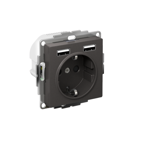 ATLASDESIGN РОЗЕТКА 16А c 2 USB A+A, 5В/2,4А, 2х5В/1,2А, механизм, БАЗАЛЬТ