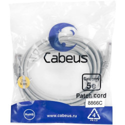 Патч-корд Cabeus PC-UTP-RJ45-CAT.5E-3M-LSZH U/UTP RJ-45 вил.-вилка RJ-45 кат.5E 3м серый LSZH