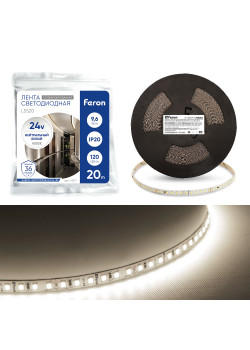 Светодиодная лента Feron LS520 стабилизированная, 120SMD(2835)/м 11Вт/м 24V 20000*10*1.22мм 4000К IP20