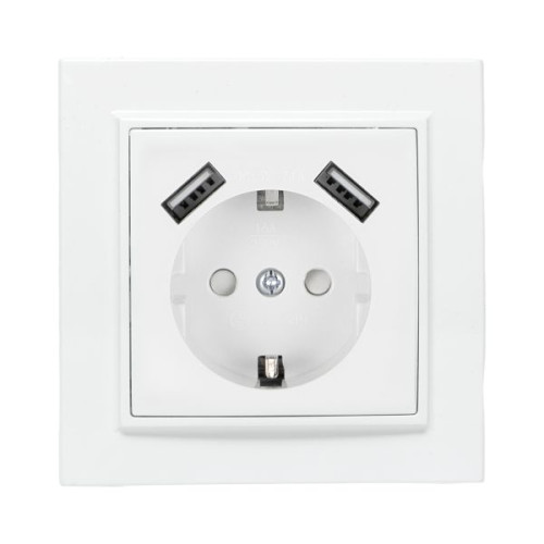 Минск Розетка 1-мест. СП с/з 16А бел. с защ. штор. с 2 USB 2,1А EKF