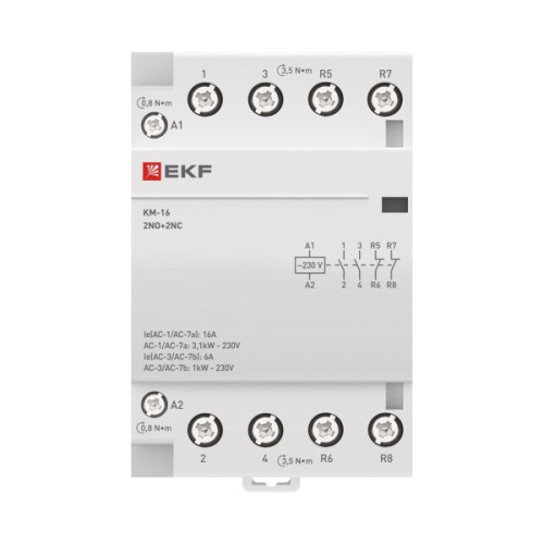 Контактор модульный КМ 16А 2NO+2NC 230В АС (3 мод.) PROXIMA EKF Контактор модульный КМ 16А 2NO+2NC 230В АС (3 мод.) PROXIMA EKF