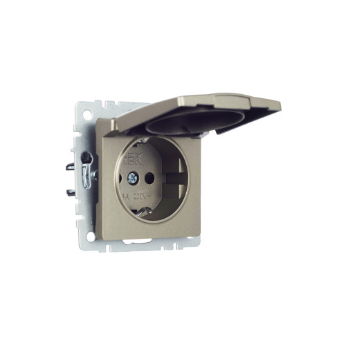 BRITE Розетка 1-местная с заземлением с защитными шторками и крышкой 16А IP20 РСбш10-3-БрШ шампань IEK BRITE Розетка 1-местная с заземлением с защитными шторками и крышкой 16А IP20 РСбш10-3-БрШ шампань IEK