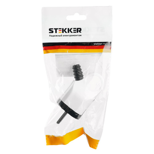 Вилка угловая с ушком с/з STEKKER, PPG16-40-202, пластик, 250В, 16A, IP20, белый