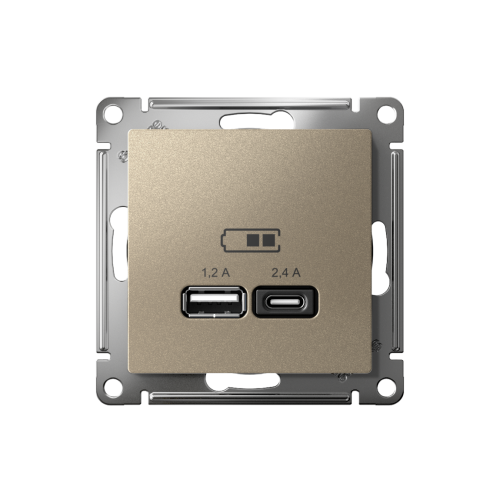 ATLASDESIGN USB РОЗЕТКА А+С, 5В/2,4А, 2х5В/1,2А, механизм, ШАМПАНЬ ATLASDESIGN USB РОЗЕТКА А+С, 5В/2,4А, 2х5В/1,2А, механизм, ШАМПАНЬ