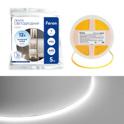 Светодиодная COB лента Feron LS630, 400SMD(2110)/ 7Вт/м 12V 5000*3*1.8мм 6500K, IP20