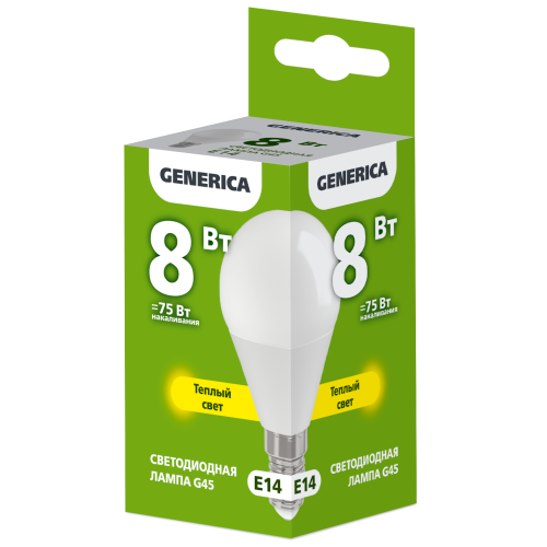 Лампа светодиодная G45 шар 8Вт 230В 3000К E14 GENERICA Лампа светодиодная G45 шар 8Вт 230В 3000К E14 GENERICA