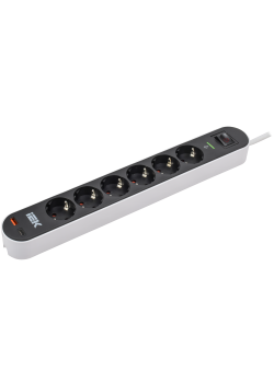 Фильтр сетевой СФ-06К 16А USB A+C 20Вт 1,5м 3х1,5мм2 черный IEK