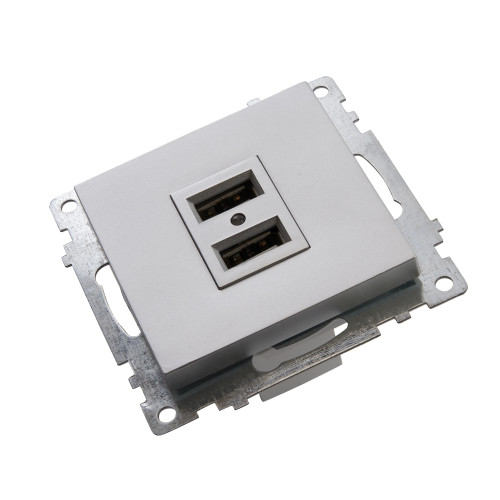Розетка USB 2-местная (механизм), STEKKER GLS10-7115-03, 250B, 2,1А, серия Катрин, серебро Розетка USB 2-местная (механизм), STEKKER GLS10-7115-03, 250B, 2,1А, серия Катрин, серебро