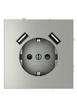 Розетка 1-м СП S70 16А с USB A+A с заземл. защ. шторки механизм сталь Voltum VLS040405