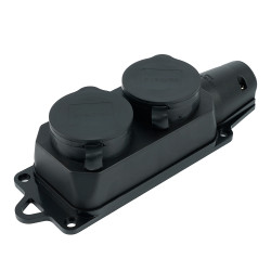 Розетка переносная 2-местная c/з STEKKER, RST16-22-44, 250В, 16А, IP44, черный