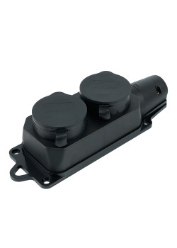 Розетка переносная 2-местная c/з STEKKER, RST16-22-44, 250В, 16А, IP44, черный