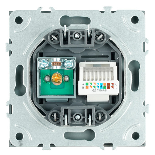 Розетка TV + компьютерная RJ-45 (механизм), STEKKER, серия Эмили, RST00-5106-09, антрацит, soft touch Розетка TV + компьютерная RJ-45 (механизм), STEKKER, серия Эмили, RST00-5106-09, антрацит, soft touch