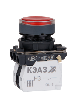 Кнопка КМЕ4611мЛ-24В-красный-1но+1нз-цилиндр-индикатор-IP65-КЭАЗ
