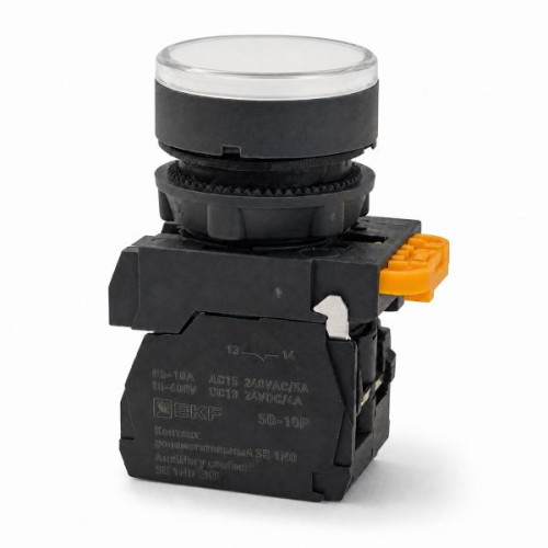 Кнопка SB-27 плоская без фиксации c подсветкой 220V AC 1NC белая IP65
