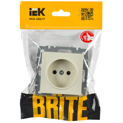 BRITE Розетка 1-местная без заземления с защитными шторками 10А РСш10-2-БрКр бежевый IEK BRITE Розетка 1-местная без заземления с защитными шторками 10А РСш10-2-БрКр бежевый IEK