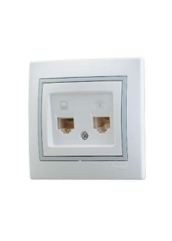 Розетка компьютерная + телефонная 2-м СП Mira RJ45 + RJ11 IP20 с сер. вставкой бел. LEZARD 701-0215-143