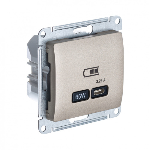GLOSSA USB РОЗЕТКА тип-C 65Вт высокоскор.заряд. QC, PD, механизм, ТИТАН