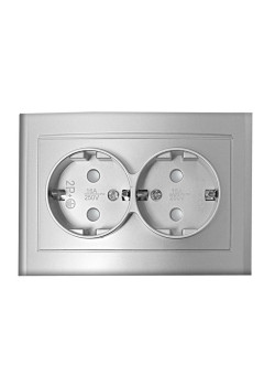 Розетка 2-м СП Бриллиант 16А IP20 с заземл. защ. шторки серебр. UNIVersal 7949797