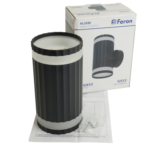Светильник настенный Feron HL3690 OLYMPUS 12W, 230V, 2*GX53, чёрный IP20 Светильник настенный Feron HL3690 OLYMPUS 12W, 230V, 2*GX53, чёрный IP20