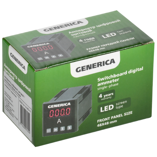 Амперметр цифровой щитовой однофазный 48х48мм LED GENERICA Амперметр цифровой щитовой однофазный 48х48мм LED GENERICA