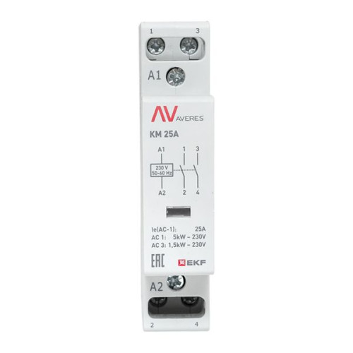 Контактор модульный КМ 25А 2NO 230В АС (1 мод.) AVERES EKF Контактор модульный КМ 25А 2NO 230В АС (1 мод.) AVERES EKF