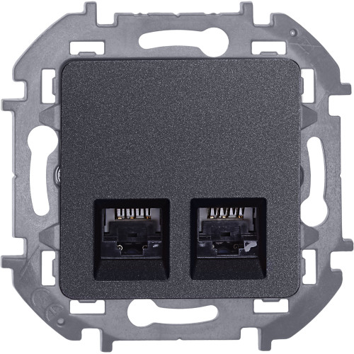INSPIRIA Розетка компьютерная двойная RJ45 категория 6 UTP антрацит INSPIRIA Розетка компьютерная двойная RJ45 категория 6 UTP антрацит