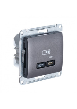 GLOSSA USB РОЗЕТКА тип-C 65Вт высокоскор.заряд. QC, PD, механизм, ГРАФИТ