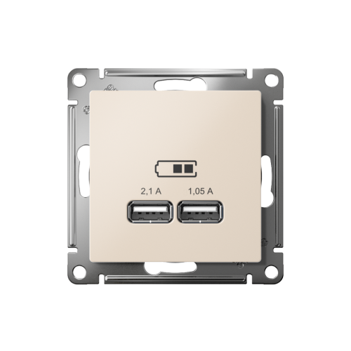 ATLASDESIGN USB РОЗЕТКА A+A, 5В/2,1А, 2х5В/1,05А, механизм, БЕЖЕВЫЙ