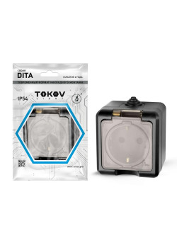 Розетка 1-м ОП Dita 16А IP54 250В с заземл. с прозр. крышкой карбон TOKOV ELECTRIC TKL-DT-R1Z-C14T-IP54