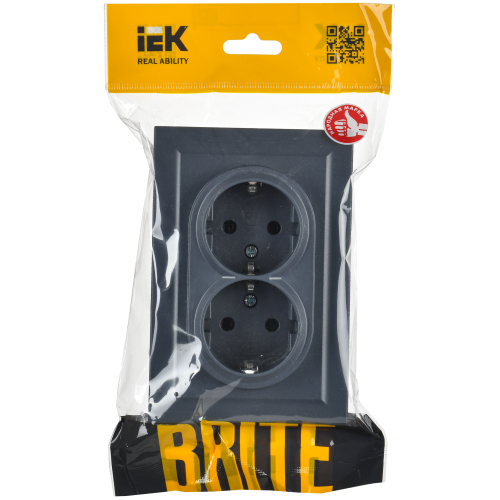 BRITE Розетка 2-местная с заземлением без защитных шторок 16А в сборе РС12-3-БрМ маренго IEK