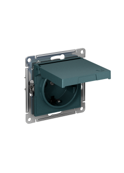 ATLASDESIGN РОЗЕТКА с заземлением со шторками с крышкой,16А,IP20, мех.,быстрозажим. клем., ИЗУМРУД