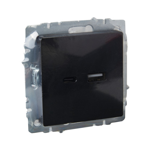 BRITE Розетка USB A+C 18Вт РЮ11-1-БрЧ черный IEK BRITE Розетка USB A+C 18Вт РЮ11-1-БрЧ черный IEK