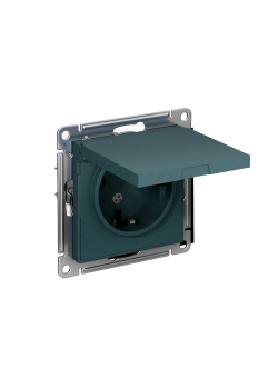 ATLASDESIGN РОЗЕТКА с заземлением со шторками с крышкой, 16А, IP20, механизм, ИЗУМРУД