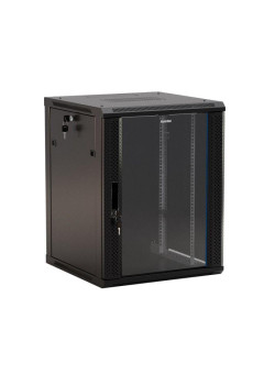 Шкаф настенный TWB-1545-GP-RAL9004 19дюйм 15U 775х600х450мм стеклян. дверь с перфорацией по бокам ручка с замком черн. (RAL 9004) (разобранный) Hyperline 392639