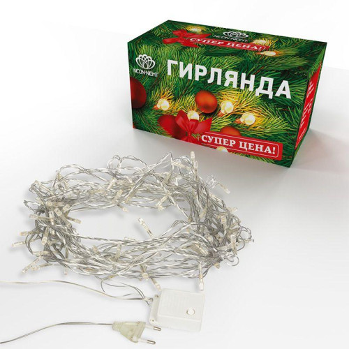 Гирлянда светодиодная универсальная 10м 100LED тепл. бел. 4Вт IP20 с контроллером 8 режимов провод ПВХ прозр. Neon-Night 303-063 Гирлянда светодиодная универсальная 10м 100LED тепл. бел. 4Вт IP20 с контроллером 8 режимов провод ПВХ прозр. Neon-Night 303-063
