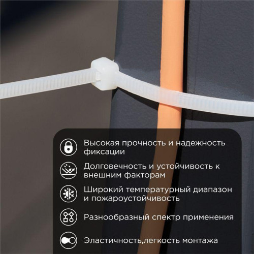 Хомут кабельный 3.6х250 нейл. бел. (уп.100шт) Rexant 07-0250 Хомут кабельный 3.6х250 нейл. бел. (уп.100шт) Rexant 07-0250