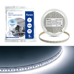 Светодиодная LED лента Feron LS616, 180SMD(2835)/m 17W/m 12V 5m 6500К
