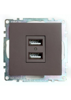 Розетка USB 2-местная (механизм), STEKKER GLS10-7115-04, 250B, 2,1А, серия Катрин, шоколад