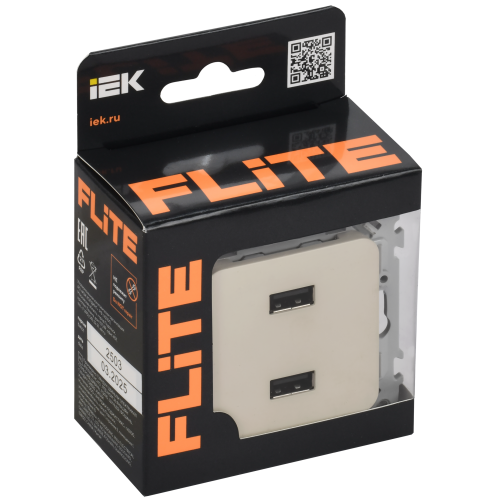 FLITE Розетка USB A+A 2,1А РЮ-2-ФлСл сливочный IEK FLITE Розетка USB A+A 2,1А РЮ-2-ФлСл сливочный IEK