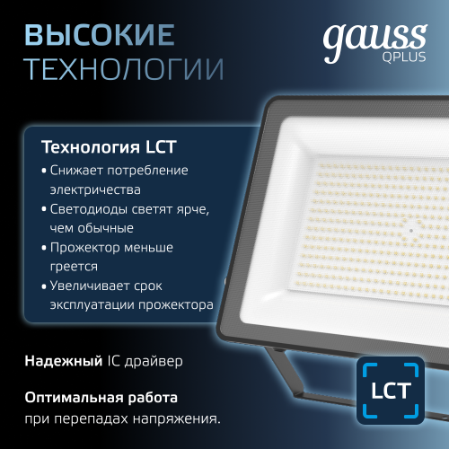 Прожектор светодиодный ДО 150 Вт 18000 Лм 6500К AC 220В IP65 250х32х335мм матированное закаленное стекло Qplus Прожектор светодиодный ДО 150 Вт 18000 Лм 6500К AC 220В IP65 250х32х335мм матированное закаленное стекло Qplus